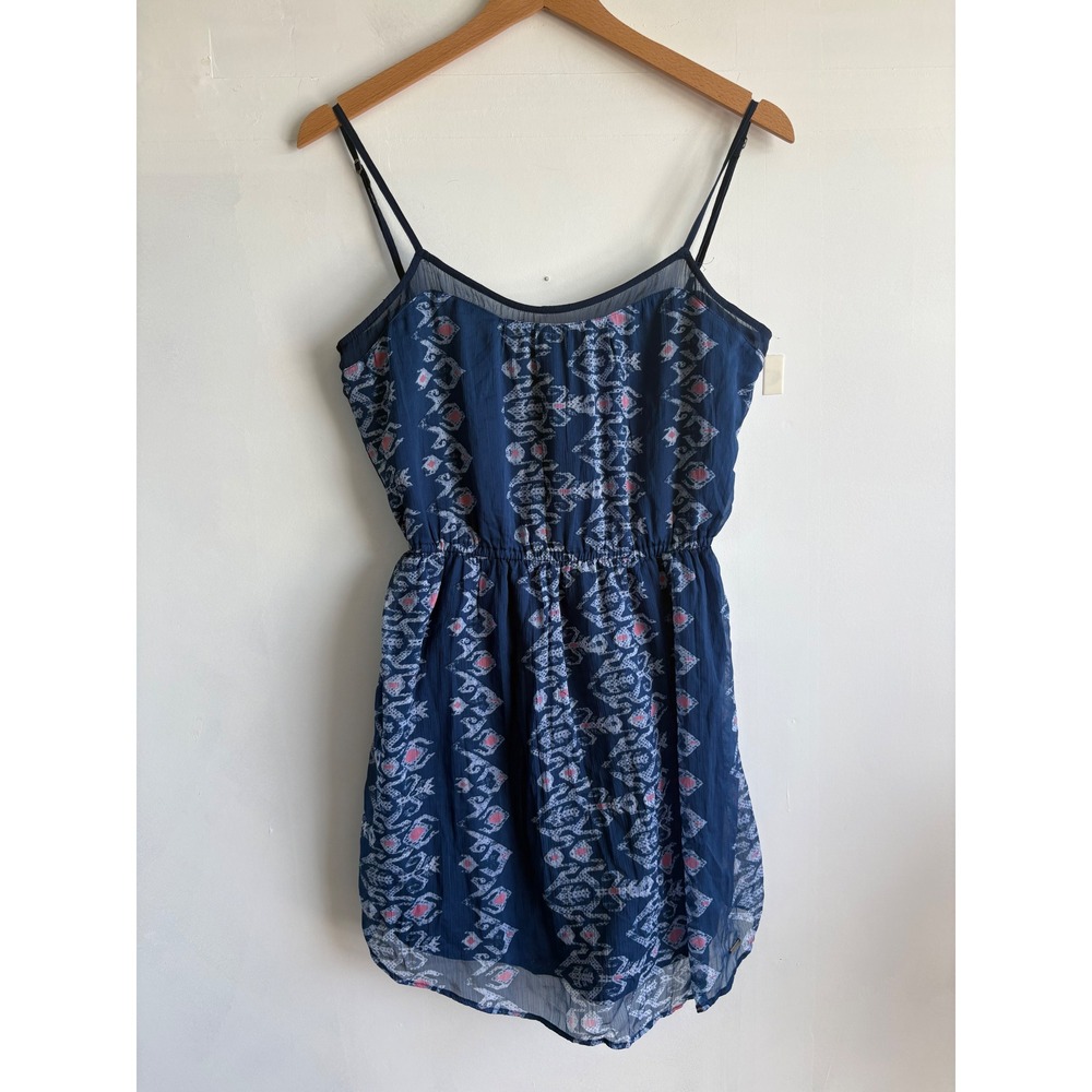 Hollister Navy Blue Ikat Print Mini tween Dress Tie Back Adjustable Straps M NWT